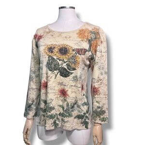 STUDIO COLLECTION Floral Illustration & Writing Graphic Scoop Neck Top Y2K
